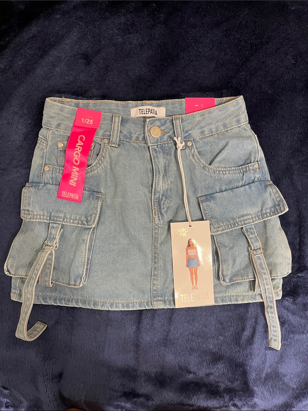 Cargo Light Blue Denim Cargo Mini Skirt